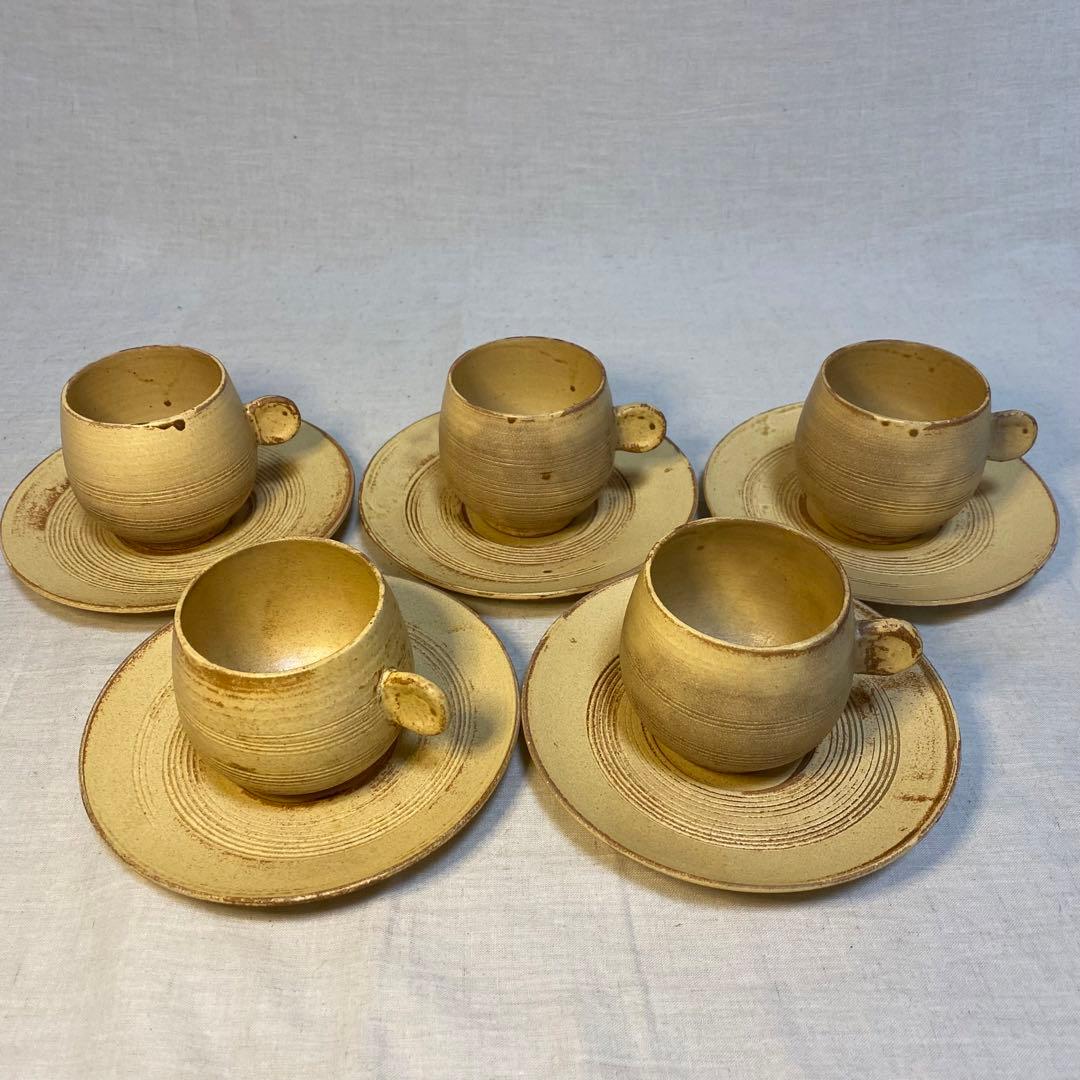 黄瀬戸　瀬戸焼　カップ&ソーサー　コーヒー　紅茶　小川欣二　5客