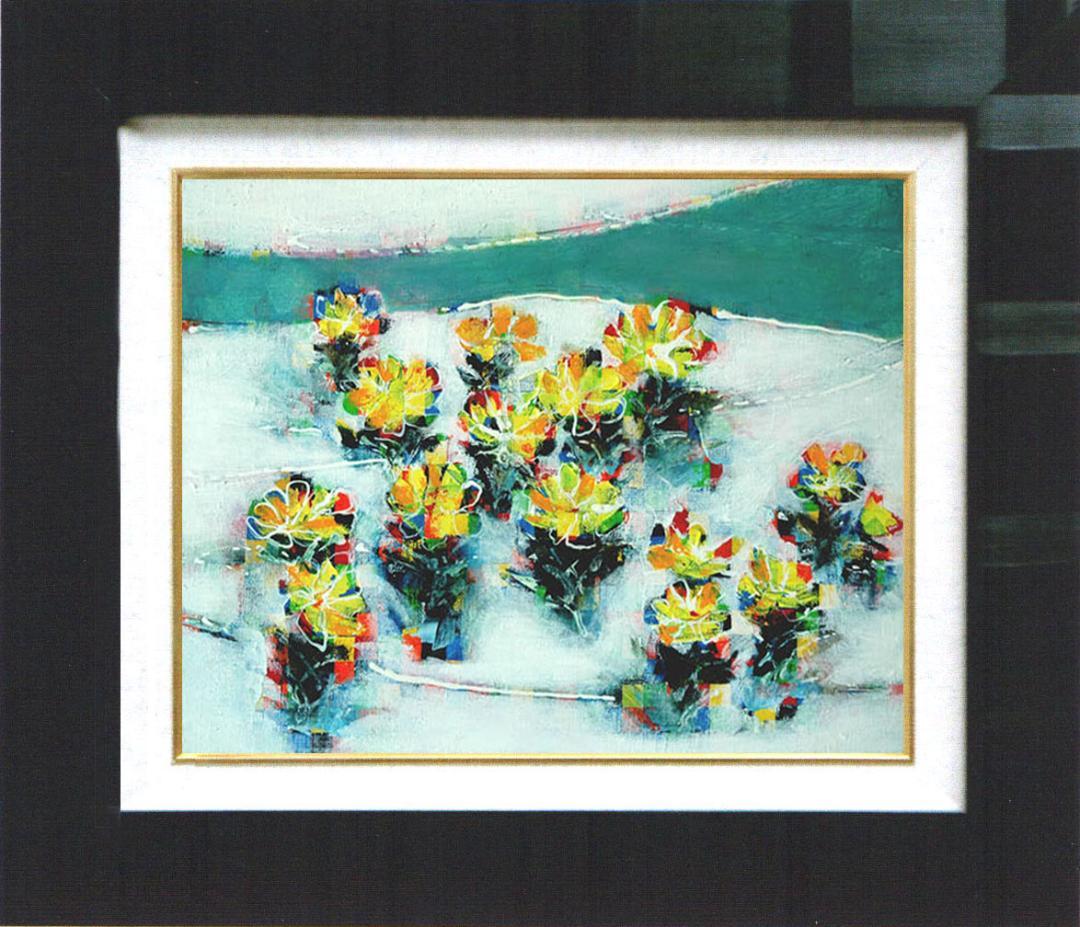 油絵 菅家令子 絵 絵画 インテリア 額付(銀) F4-091416 花 福寿草