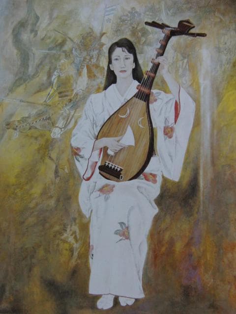 福田千恵、筑前琵琶、希少な画集より、新品高級額装付、状態良好