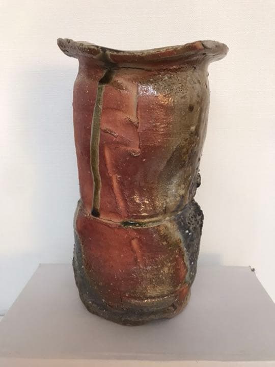 寺垣外窯　杉本貞光作　信楽　花入　共箱(在銘、作家物、花瓶)備前焼　本物保証