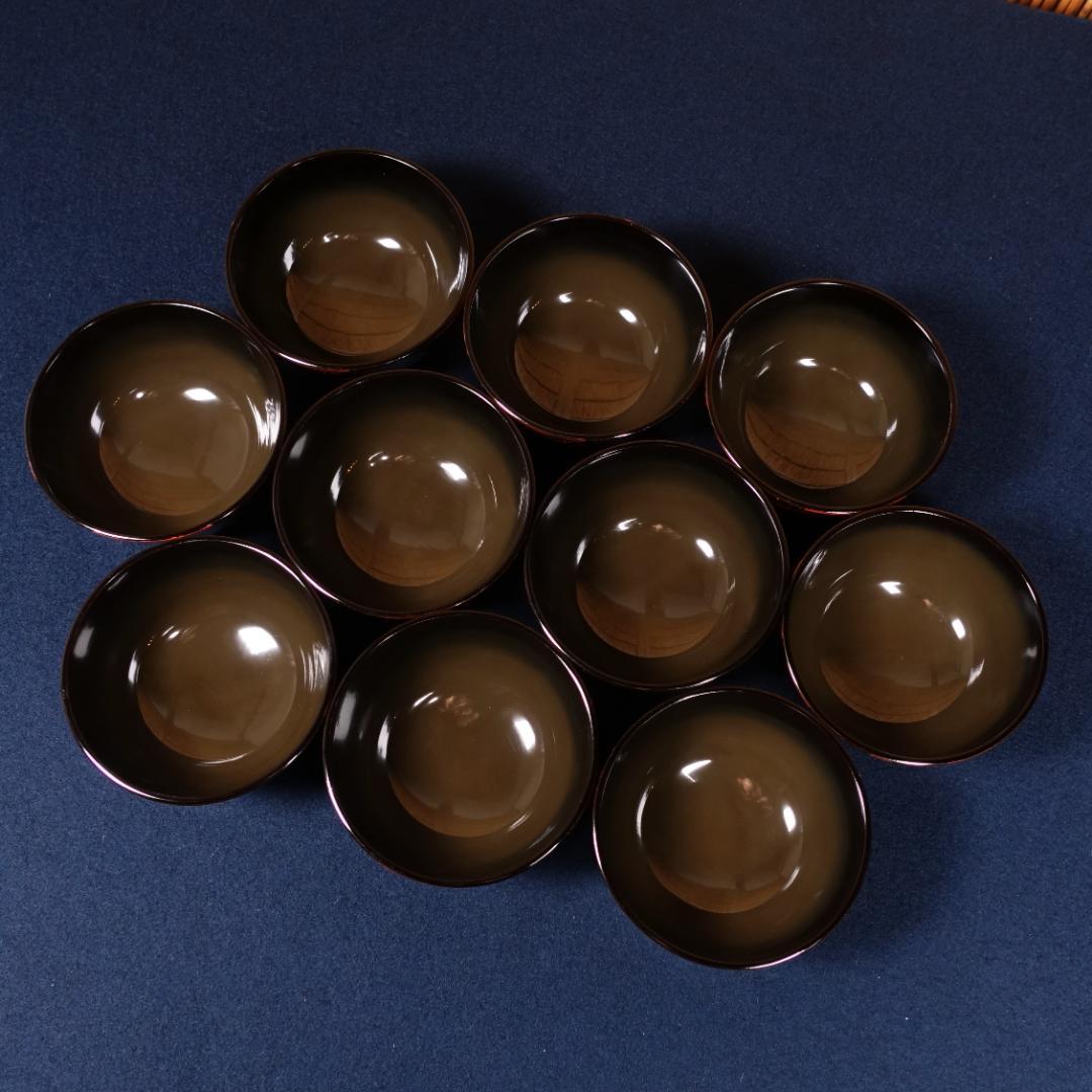 上品な逸品 天然木製漆器 紅葉蒔絵 吸物椀 10客 木箱付