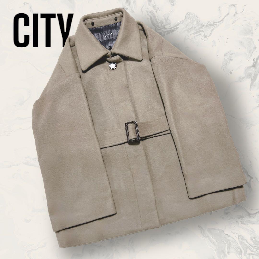 【未使用】 CITY ウール メルトン ファー ショート コート