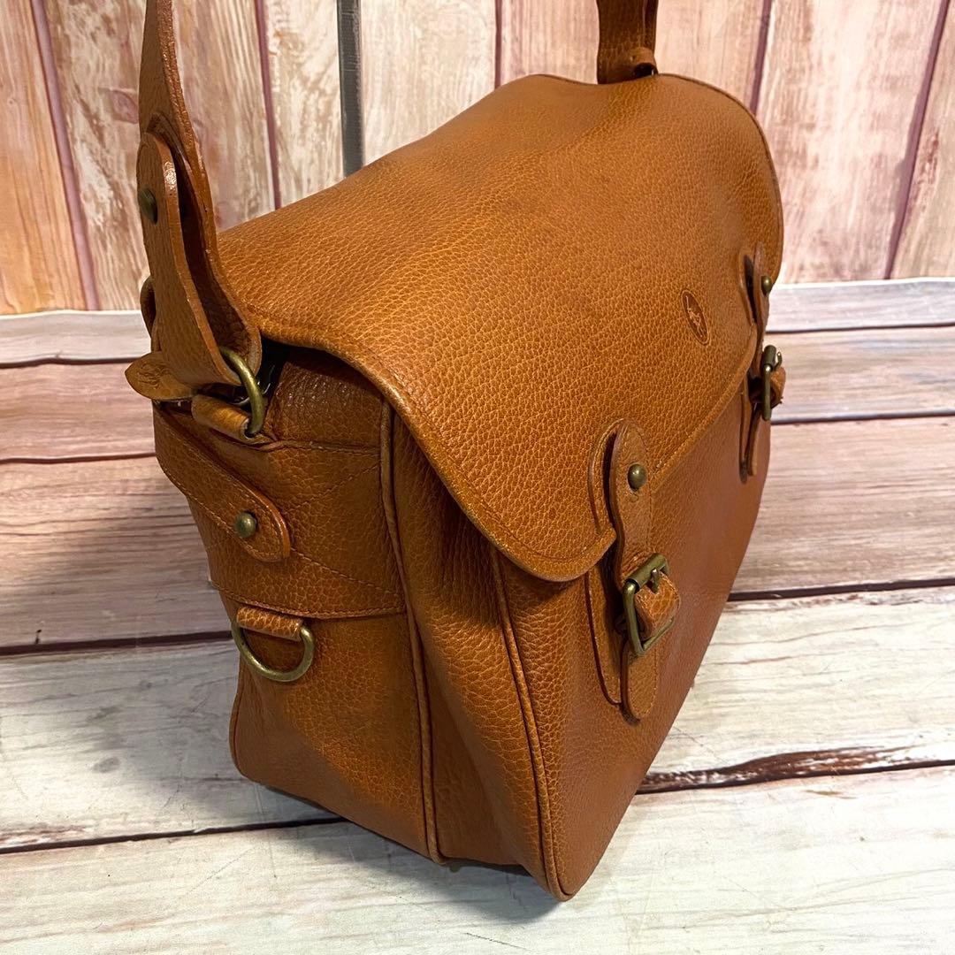 ラルフローレン　シボ革　メッセンジャーバッグ　ショルダーバッグ　ブラウン　斜め掛