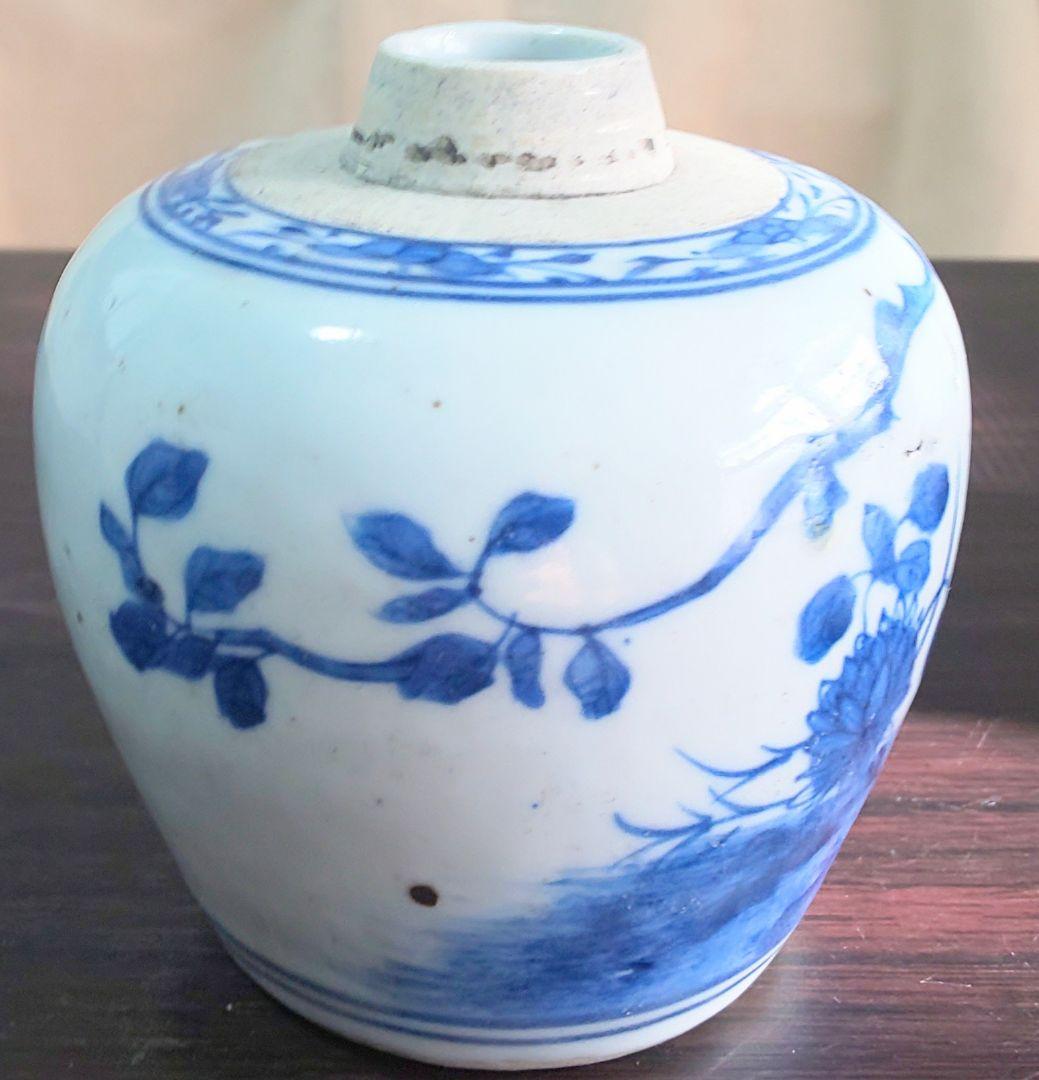 中国美術 明時代 白磁染付花鳥文様 壺型 陶磁器 茶壷