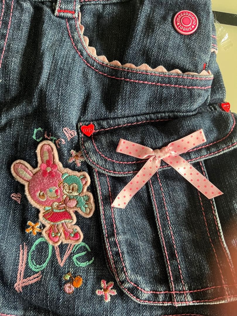 超美品　mezzopiano 120デニム刺繍ジャンパースカート