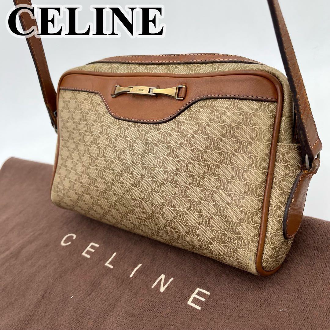 CELINE ショルダーバッグ 斜めがけ ホワイトマカダム柄 ゴールド金具