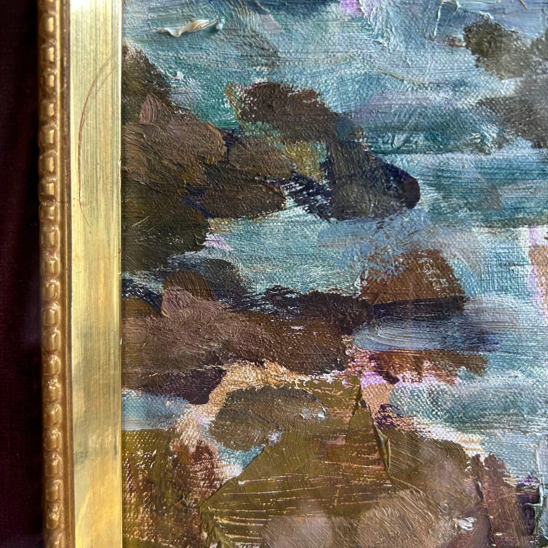 杉浦隆 海の風景 油彩画 金色フレーム 額装 インテリア