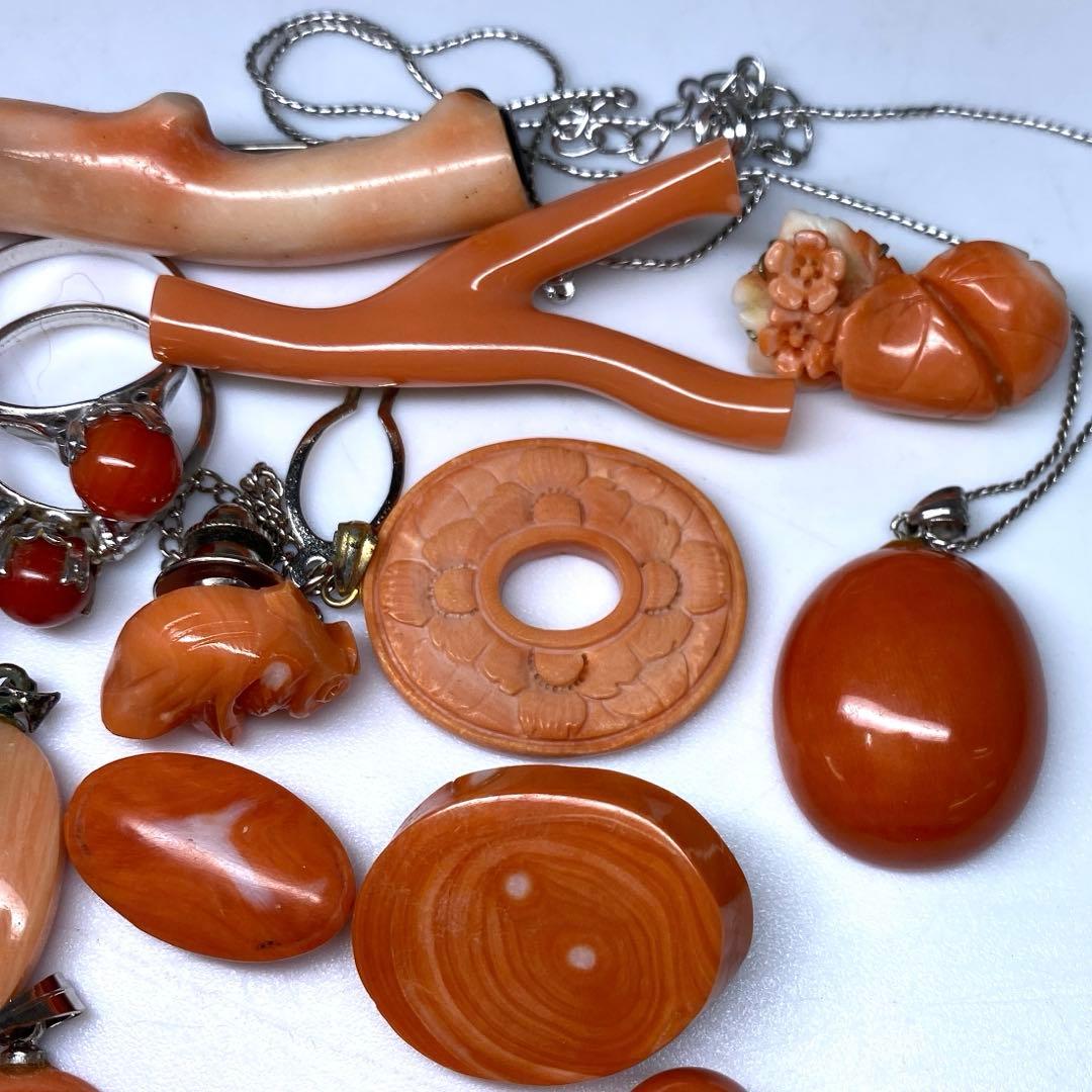 本赤珊瑚　丸玉、大玉アクセサリー、指輪　83g 東Y7-0217☆2Fトヒサ