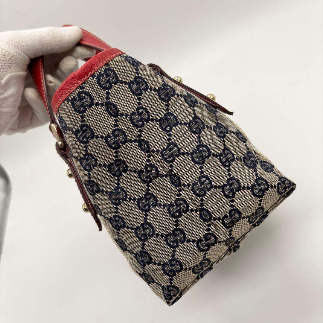 美品 ✨ グッチ ミニトートバッグ GG柄 シェリーライン キャンバス 赤