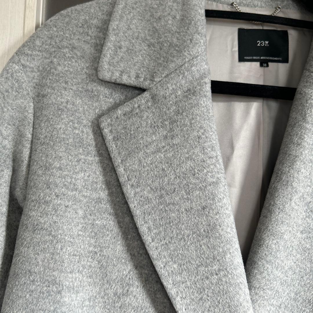 23区　ウールアンゴラビーバーチェスターコートライトグレー　38