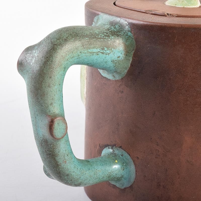 中国　宣興紫砂銘　紫砂　朱泥　色絵桃文　急須　茶壷　D　R7722