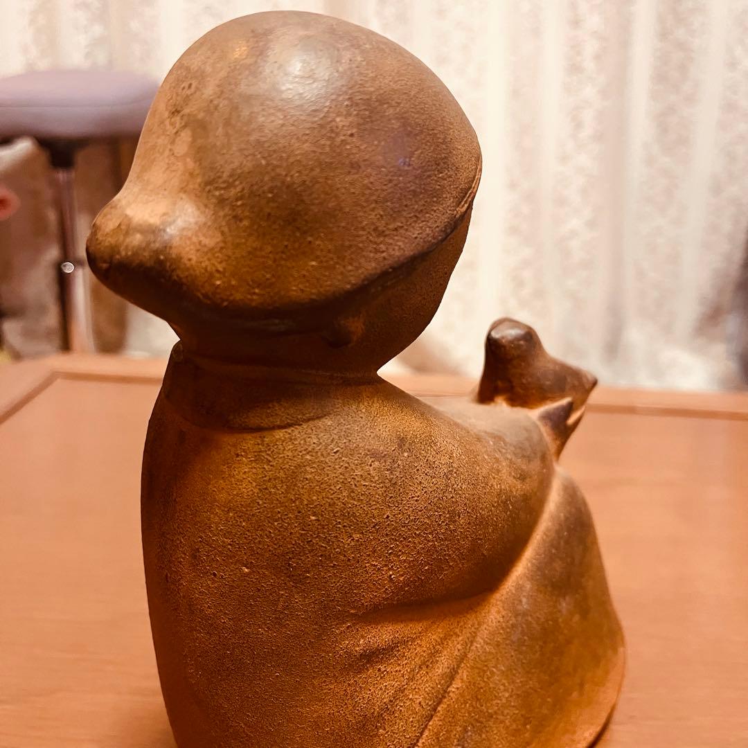 山本正道　鳩と少女　彫刻　オブジェ　女の子　青銅　鉄　鳥　骨董品　ビンテージ