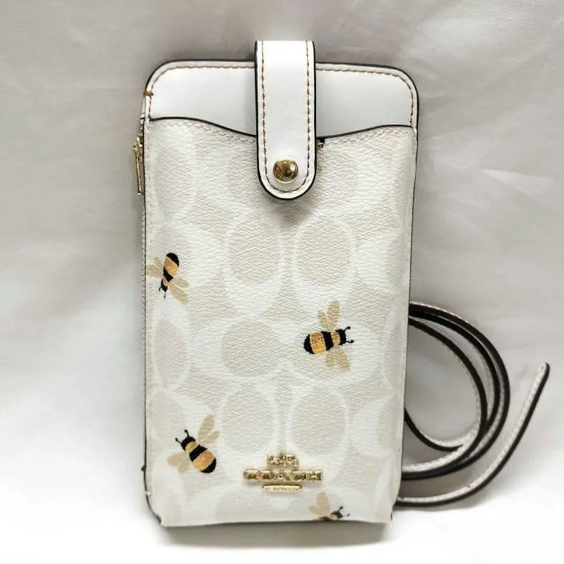 美品 COACH フォーンクロスボディ 蜂柄 スマホショルダー d27