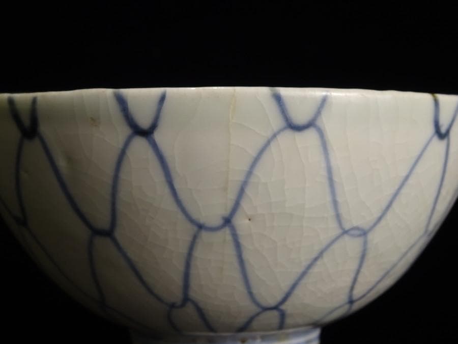 江戸時代　前期　初期伊万里　染付　網目文　小服　茶碗　箱付　茶道具　網手　酒器