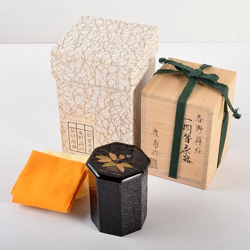 茶道具　谷口康甫作　春野蒔絵　一閑替茶器　共箱　V　R5050