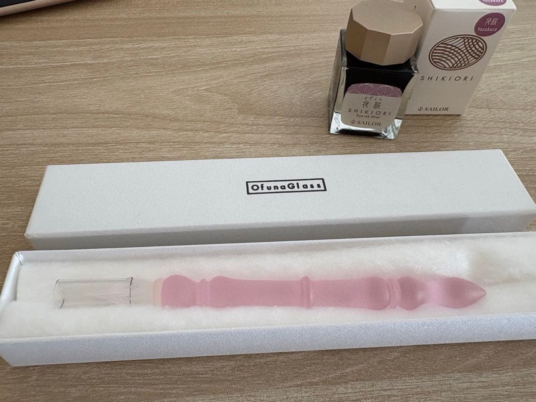 OfunaGlass ピンク ガラスペン インク付き　川口剛