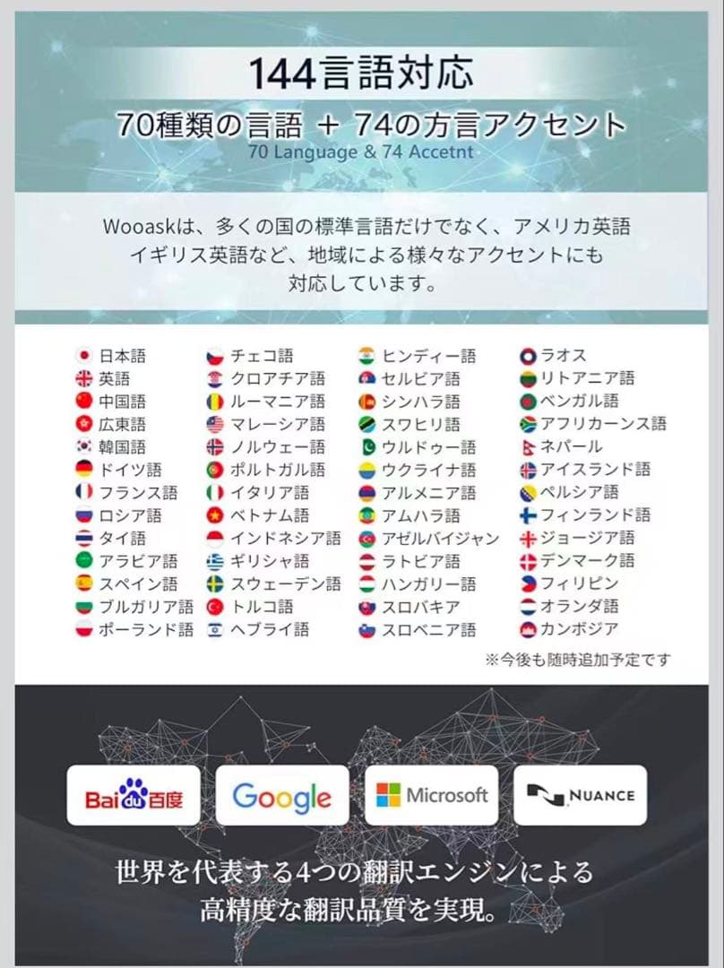 Wooask W12翻訳機音声翻訳機SIM不要/追加料金不要/オフライン翻訳対応