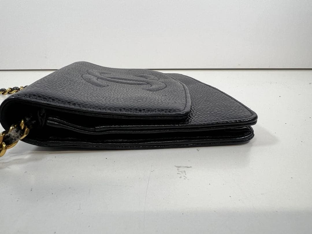 CHANEL ブラックレザー チェーンウォレット バッグ