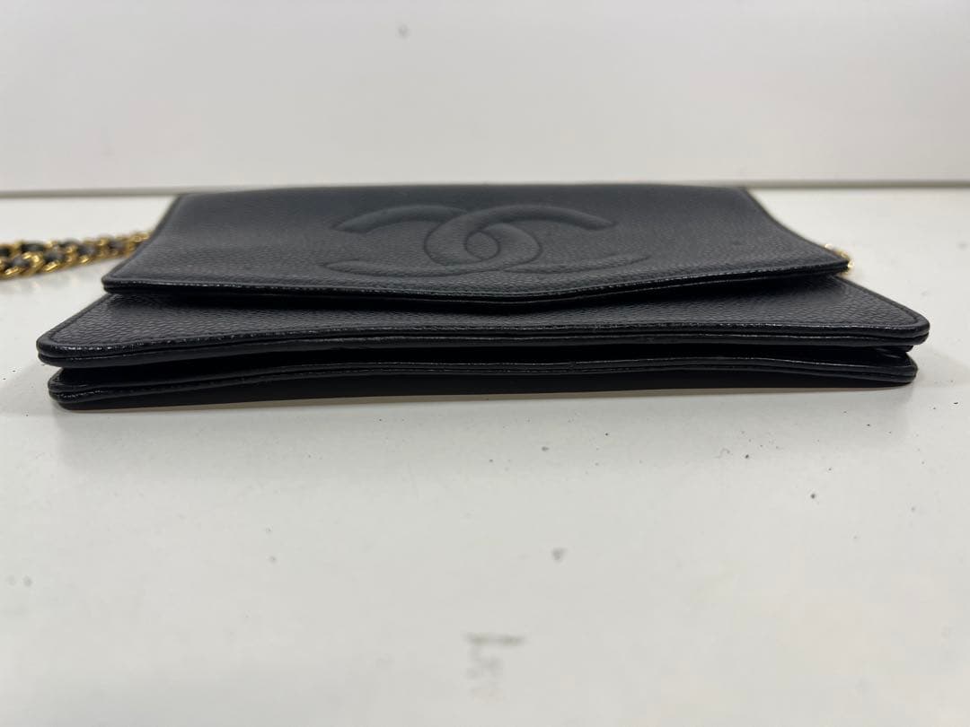 CHANEL ブラックレザー チェーンウォレット バッグ