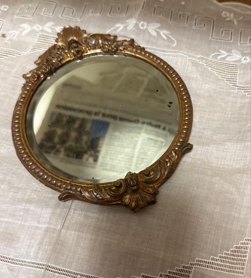 フランス　アンティーク ヴィンテージ　鏡　花柄鏡　アンティークミラー　小物ミラー
