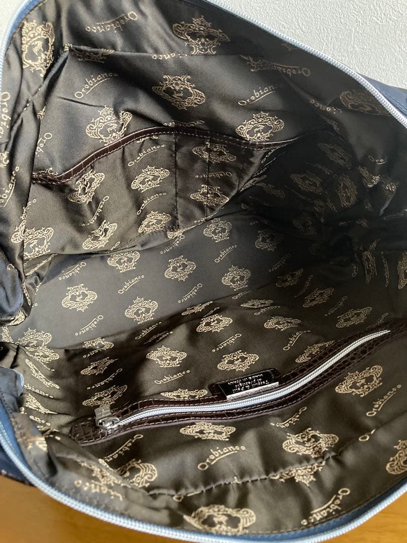 【まる】オロビアンコ クロコ型押しビジネストートバッグ2way ネイビー