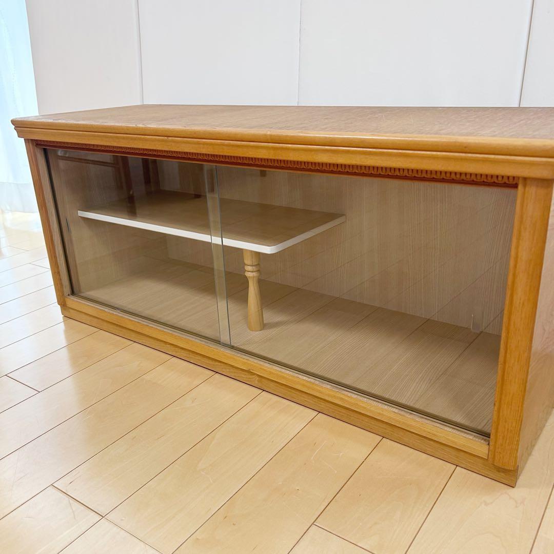 アンティーク　木製 ガラス引き戸 ローボード 飾り棚 キャビネット 北欧レトロ