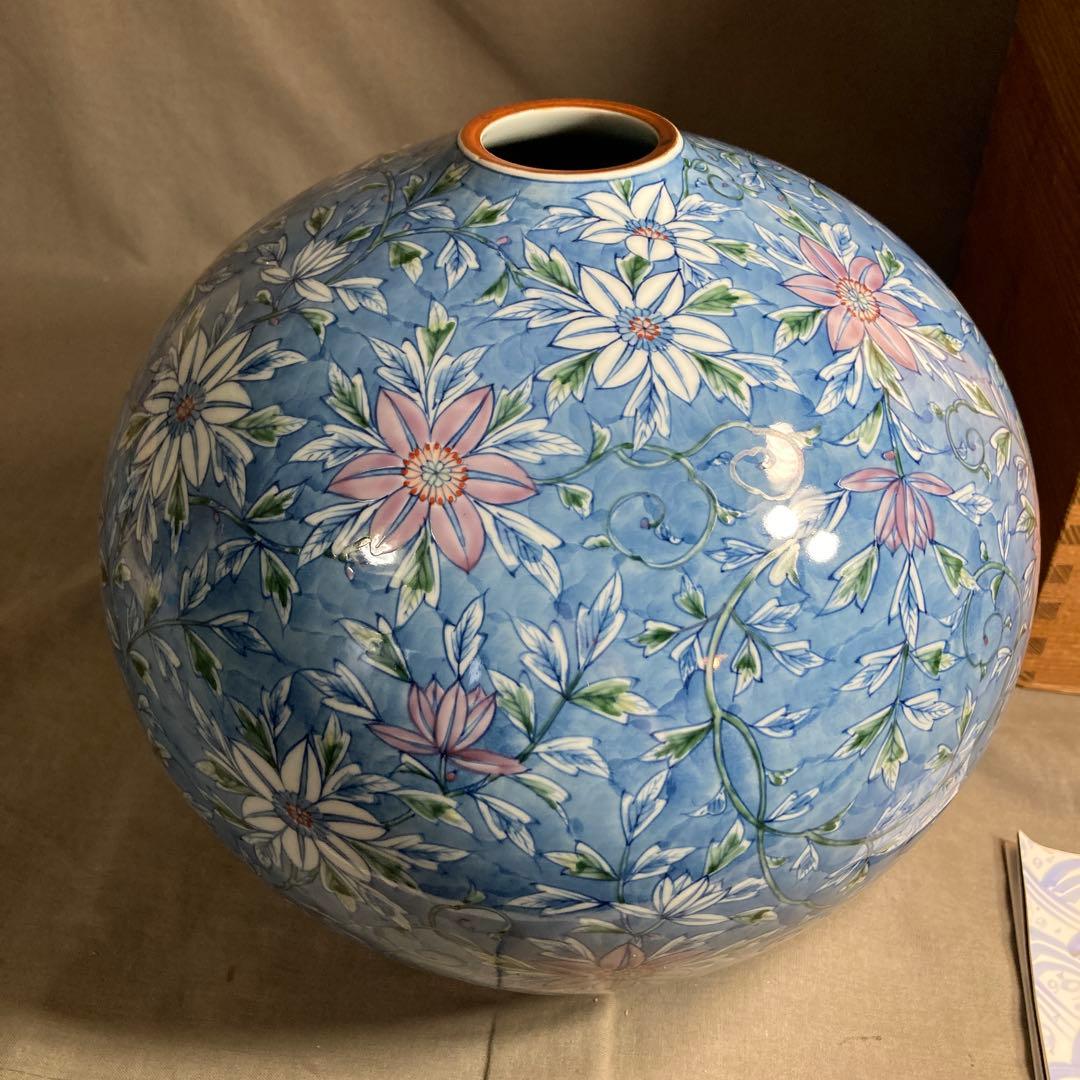 【源右衛門】古伊万里の伝統　日本の名窯　舘林源右衛門作　染錦鉄線花文　大花瓶