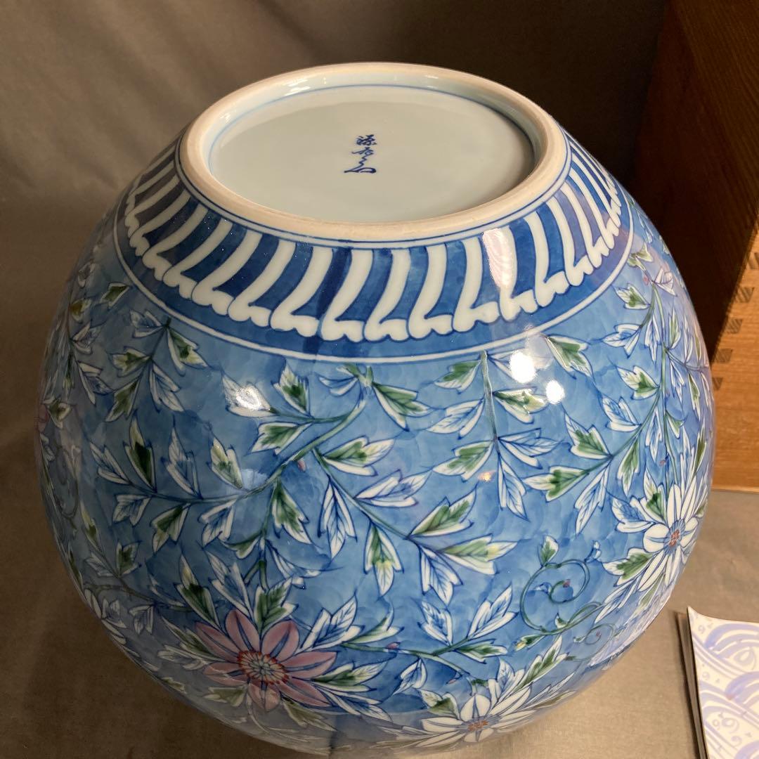 【源右衛門】古伊万里の伝統　日本の名窯　舘林源右衛門作　染錦鉄線花文　大花瓶