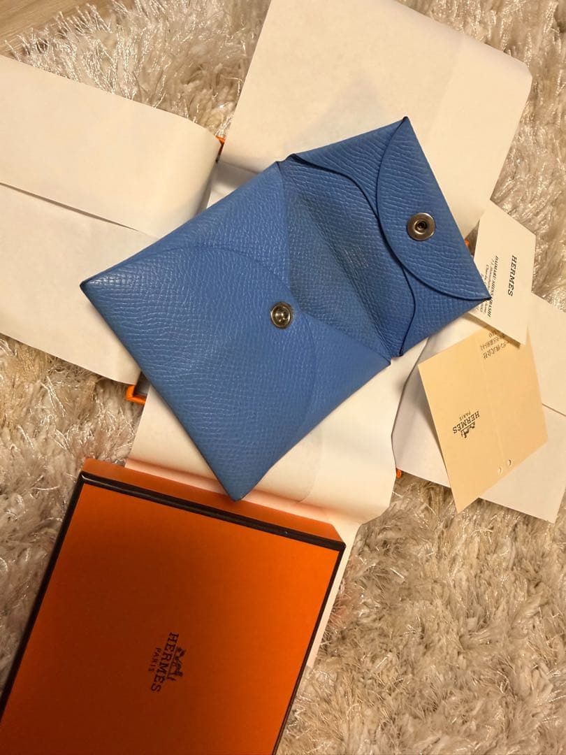 HERMES ブルー レザー ケース