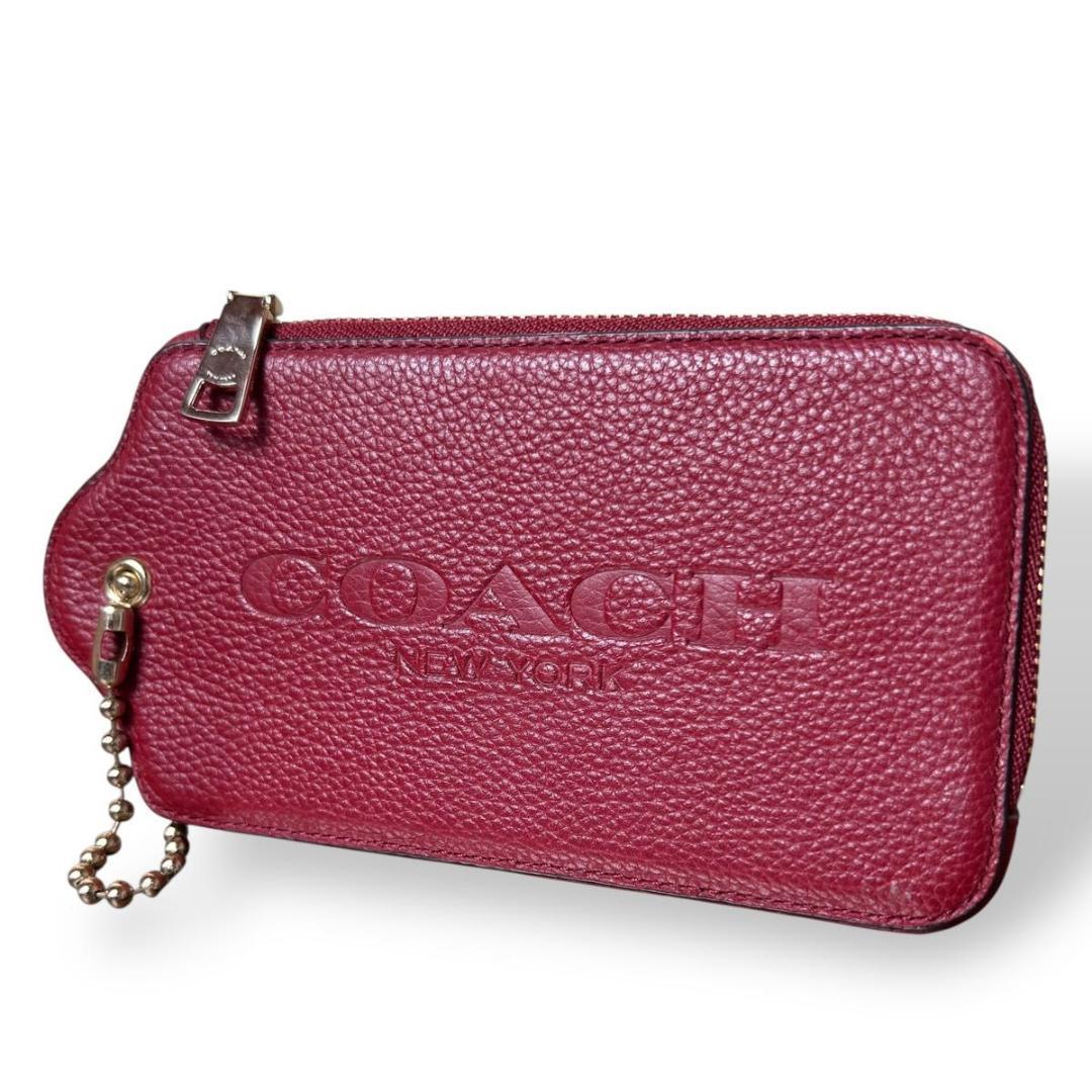 極美品　コーチ　ポーチ　ケース ジップ レザー レッド 財布 リストレット