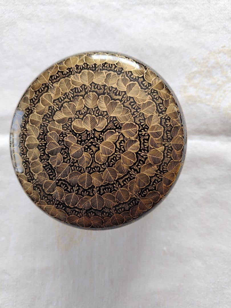 輪島塗　前志芸男　沈金桐模様　黒塗棗