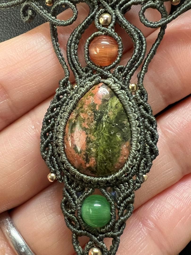 【handmade_Luna】マクラメ× アベンチュリン ユナカイト ネックレス