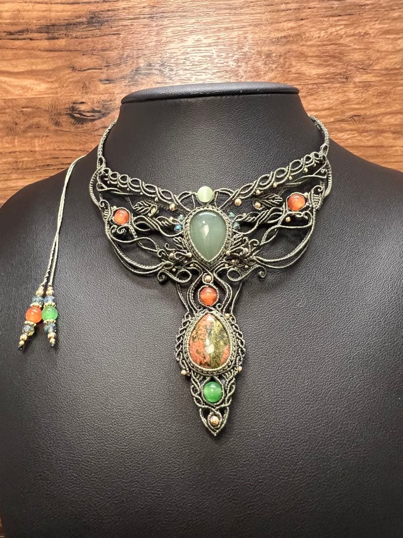 【handmade_Luna】マクラメ× アベンチュリン ユナカイト ネックレス