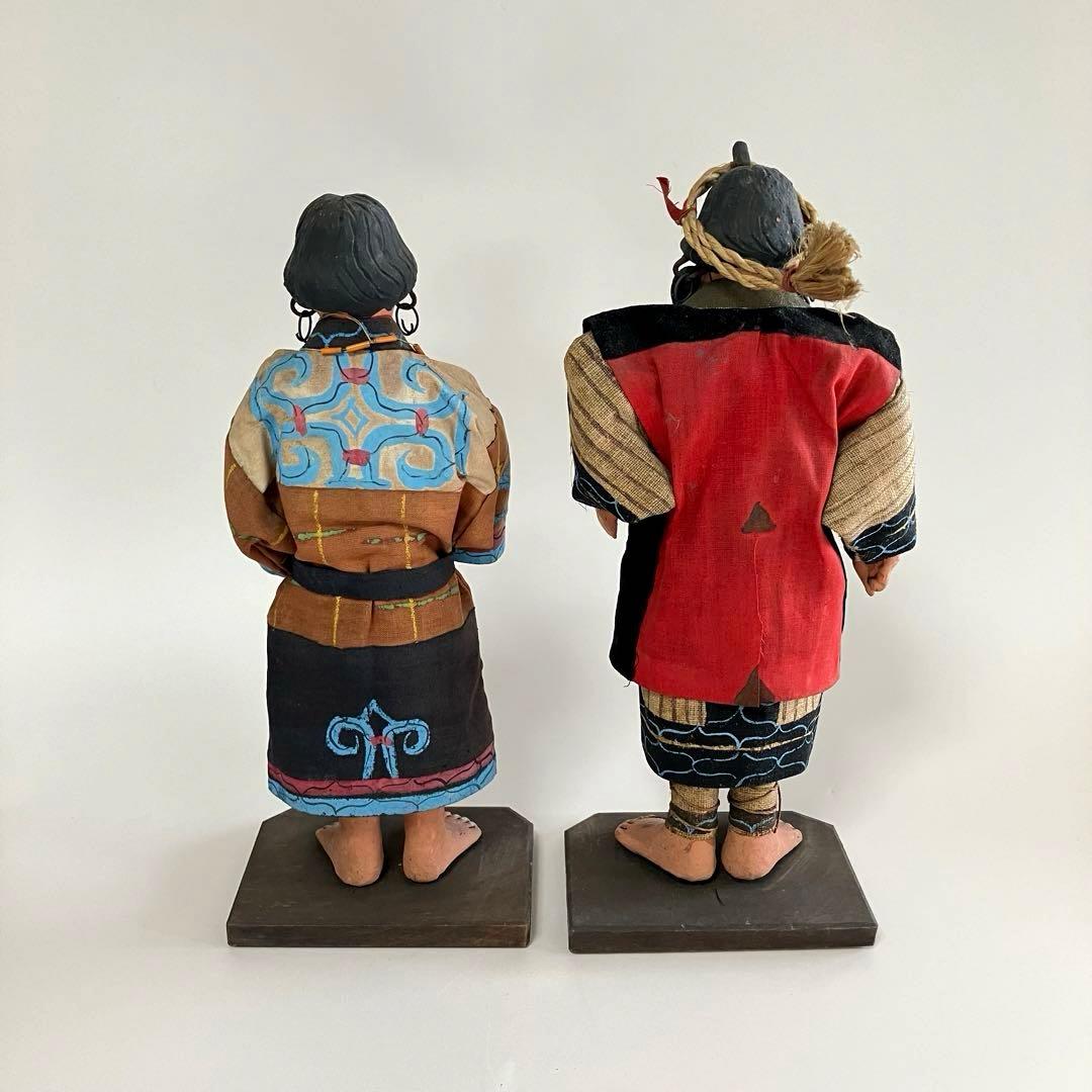 北海道　昭和初期　アイヌ　風俗人形　夫婦像　民俗資料　厚司織　タマサイ　民芸