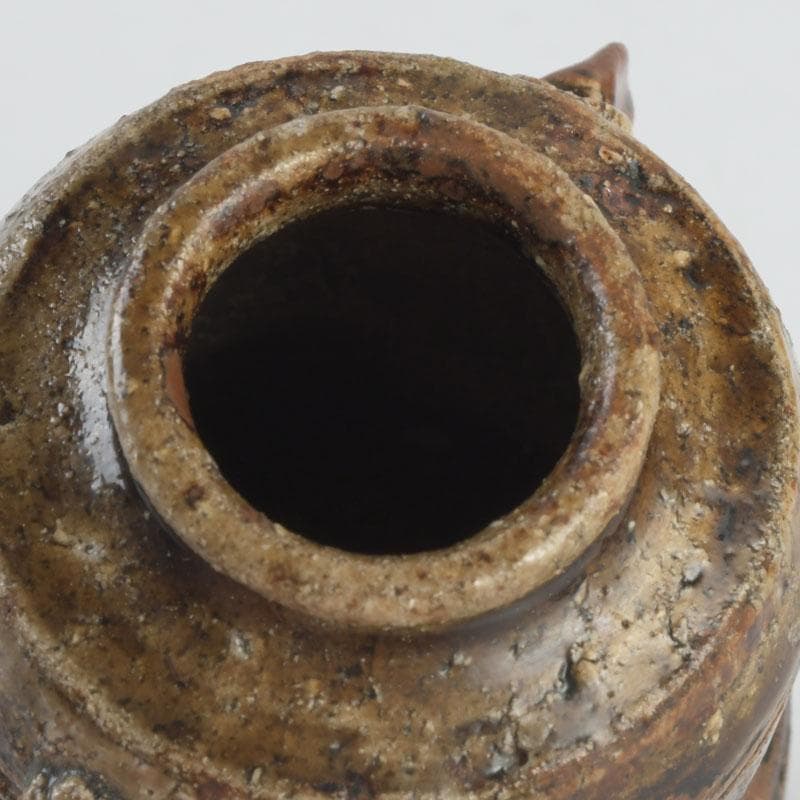 茶道具　萩焼　野坂江月作　耳付瓢形　茶入　仕覆付　森山歓渓極め箱　V　9399