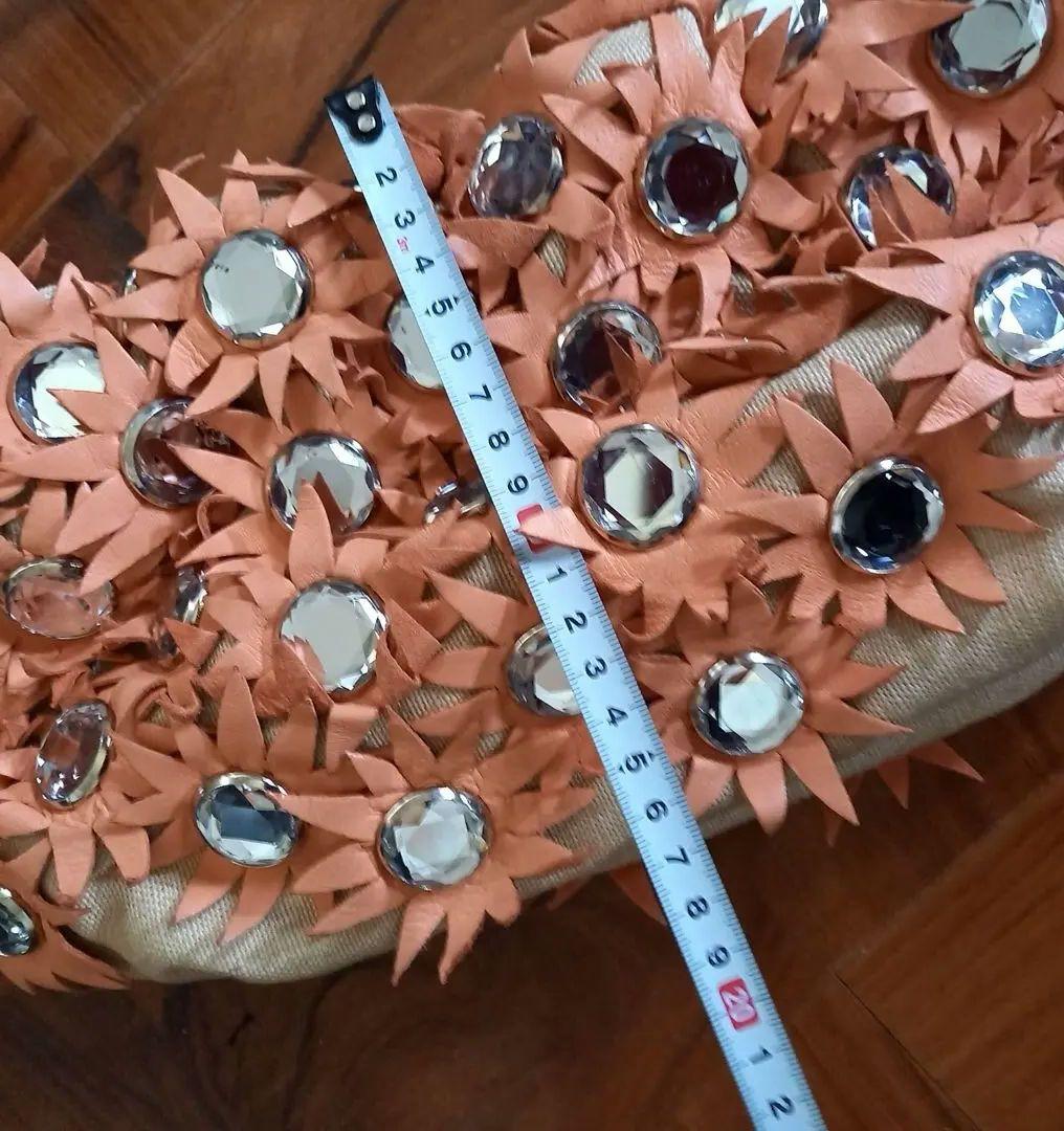 ソニアリキエル　オレンジクリスタル装飾パーティーバッグ　35×18×8cm