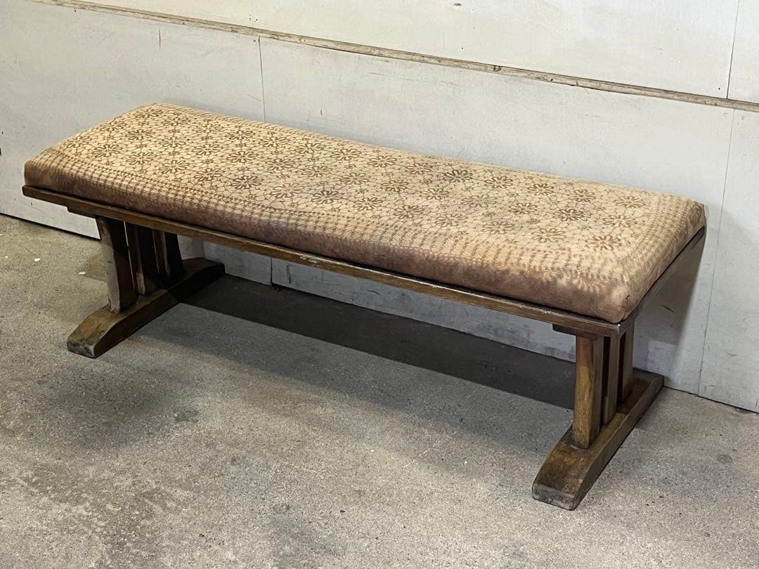 s*n様 レトロな木製長椅子 モケット張り 二人掛けベンチ