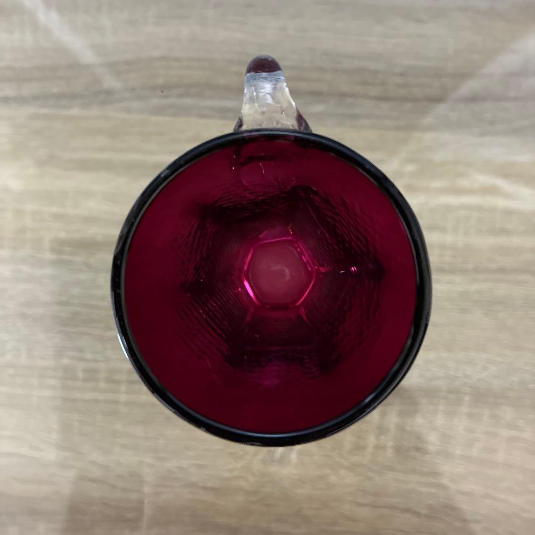 骨董　時代　希少金赤ガラス　取手付き　プレス調　アイスクリームコップ　ウラン③