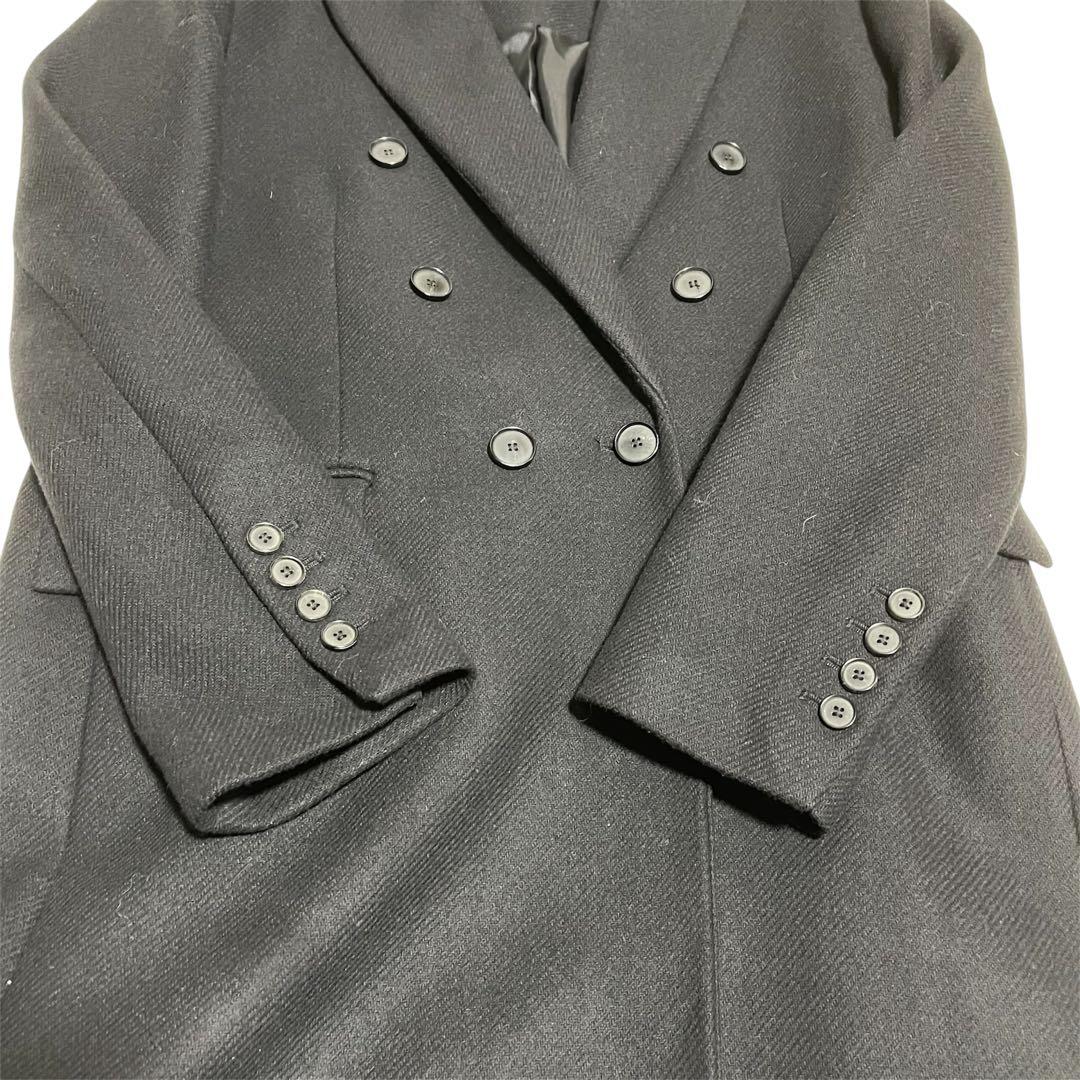 【美品】ZARA ダブルブレスト ウールコート マキシ丈 マンテコ生地 黒 L