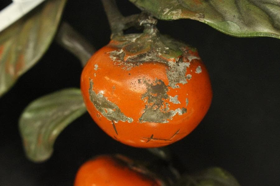 柿 木枝実 野鳥 置物 金属工芸(メ1168)