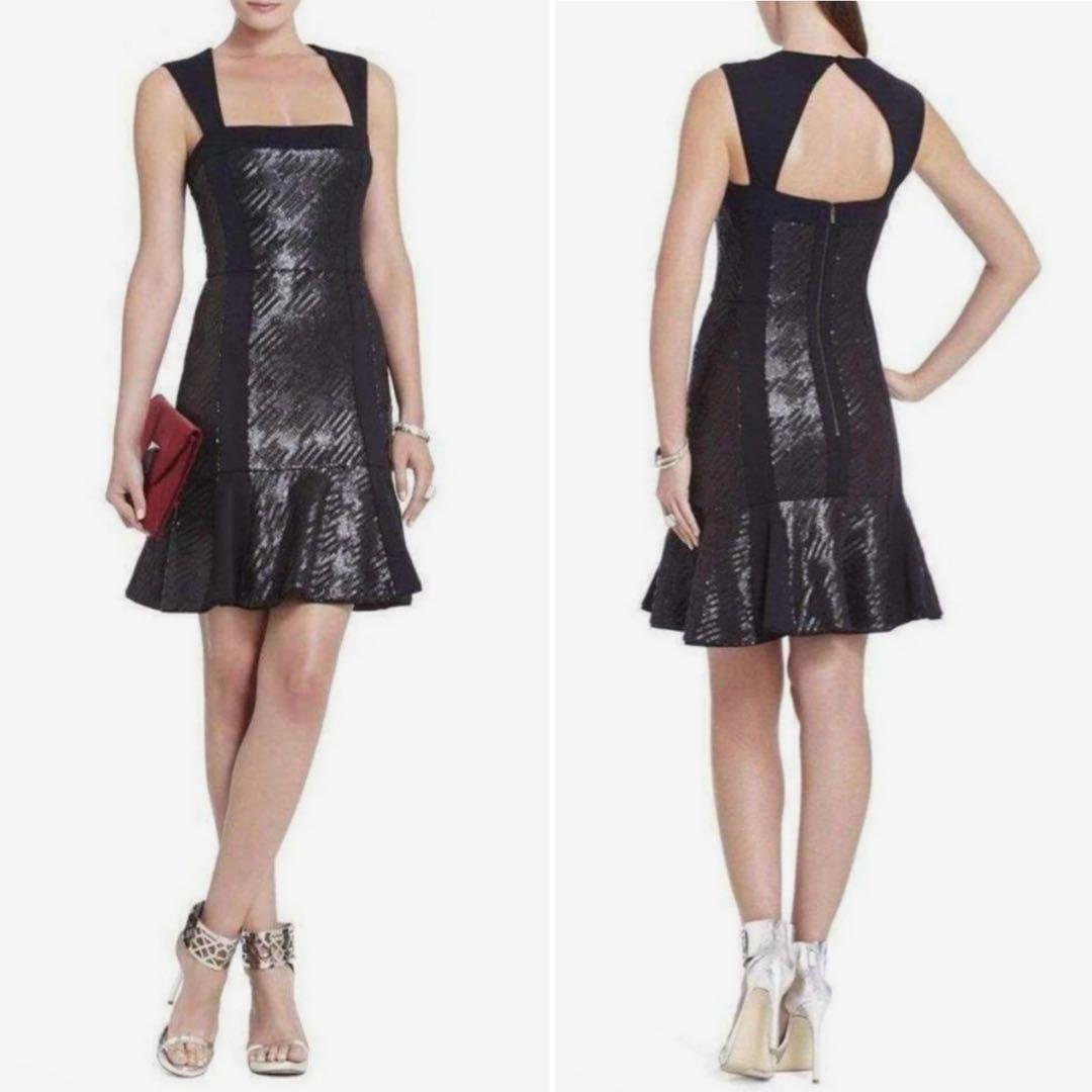 BCBGMAXAZRIA フィット スパンコール フラウンス ドレス 0