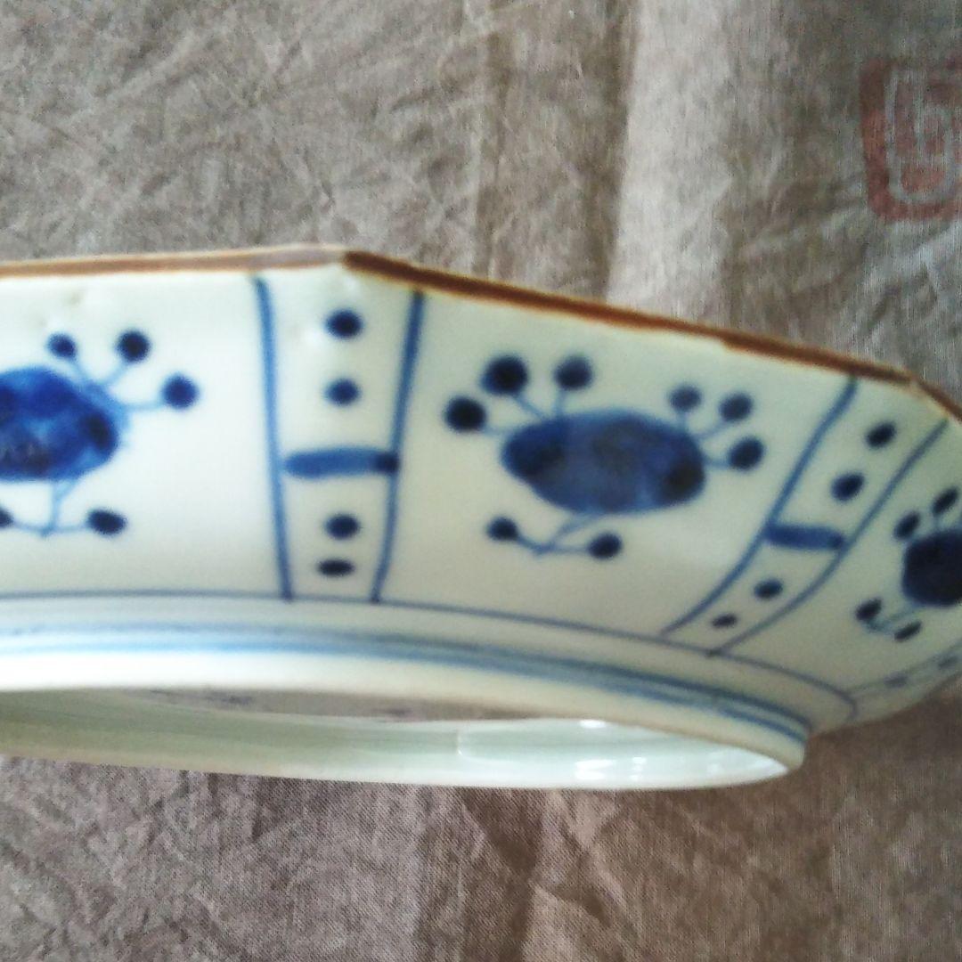 染付☆芙蓉手皿☆12角形☆骨董品