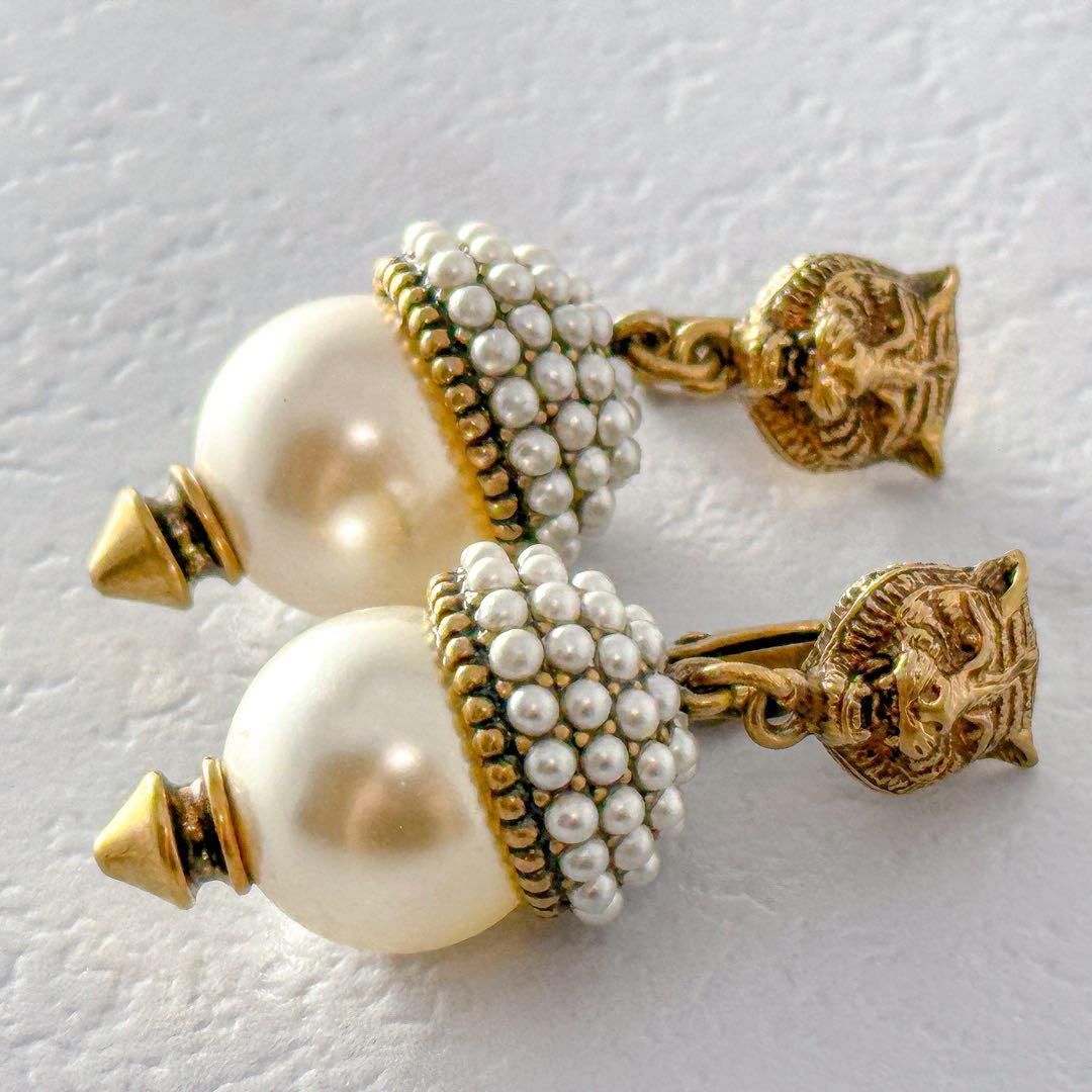 美品　GUCCI　タイガーヘッド　ゴールド　イヤリング　イヤークリップ　グッチ