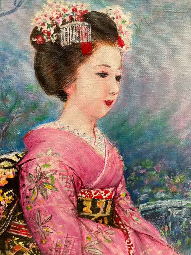 油彩画  F6 菊池信博 (舞妓)  題名 (去り行く秋)
