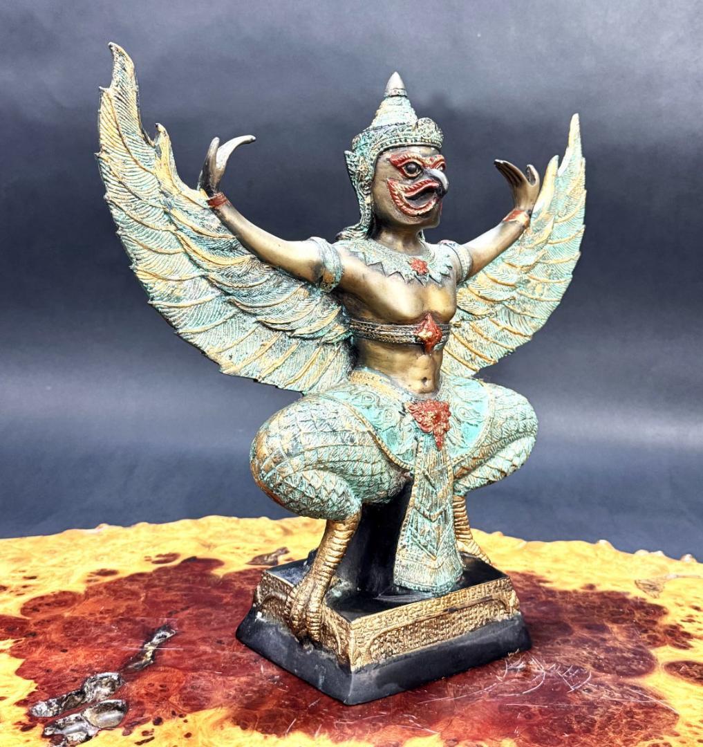 銅製彩絵ガルーダ像 仏像 神像 鳥の王 古美術 ヒンドゥー教伝世品WWST078