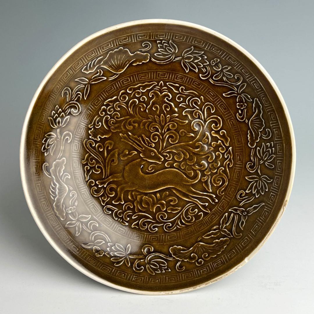 定窯紫金釉鹿紋碗 唐物 中国古玩 中国美術 唐物 擺件 A895