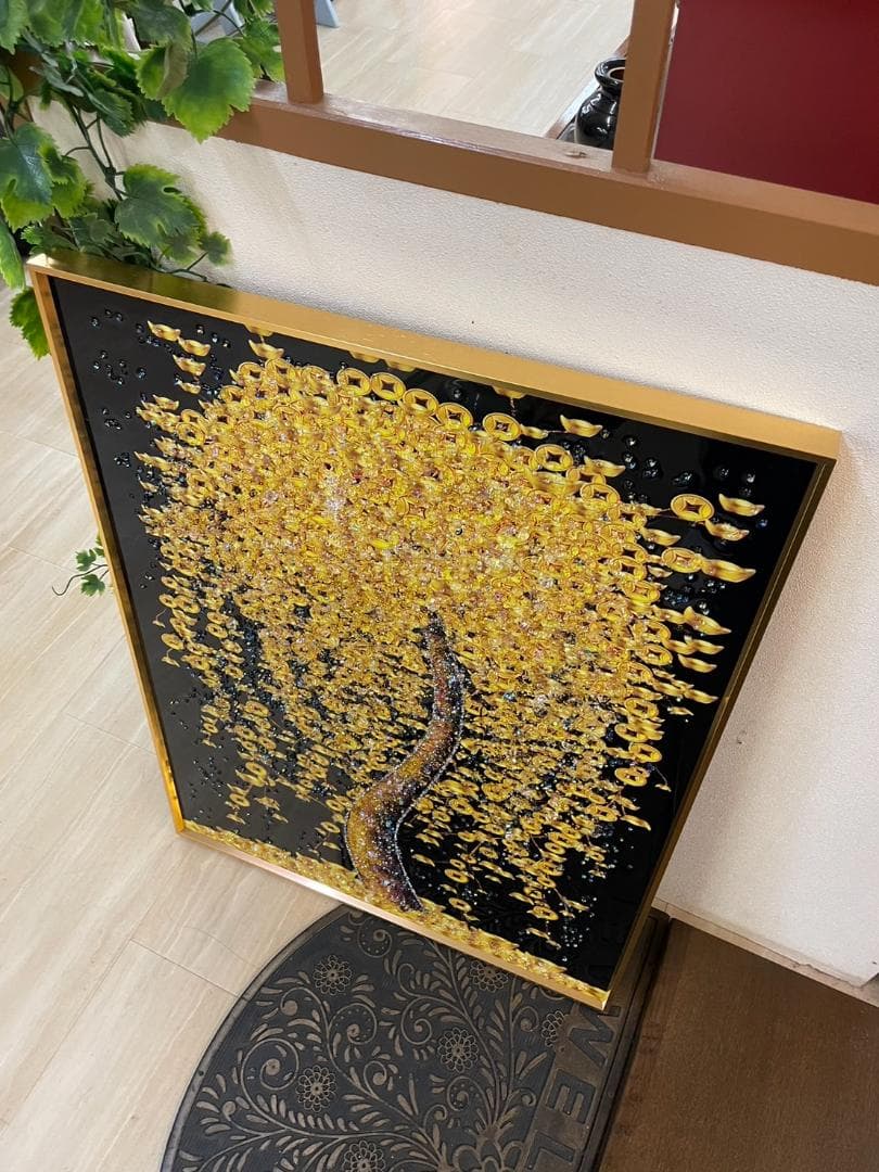 水晶絵　アートパネル　金の生る木　金運　クリスタル　立体　絵画　アート　ゴールド