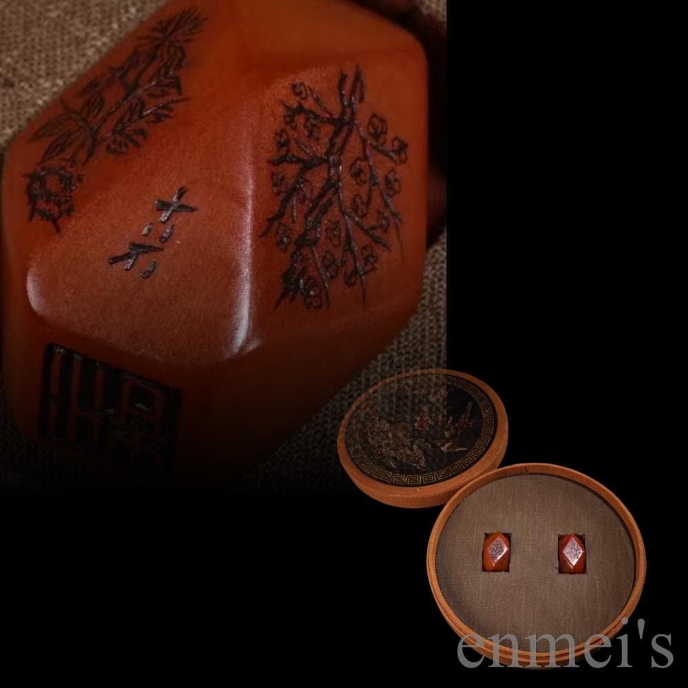 中国古美術『旧蔵 清代宮廷 寿山石印章套装』刺繍盒付 極細工 高浮彫 置物 擺件