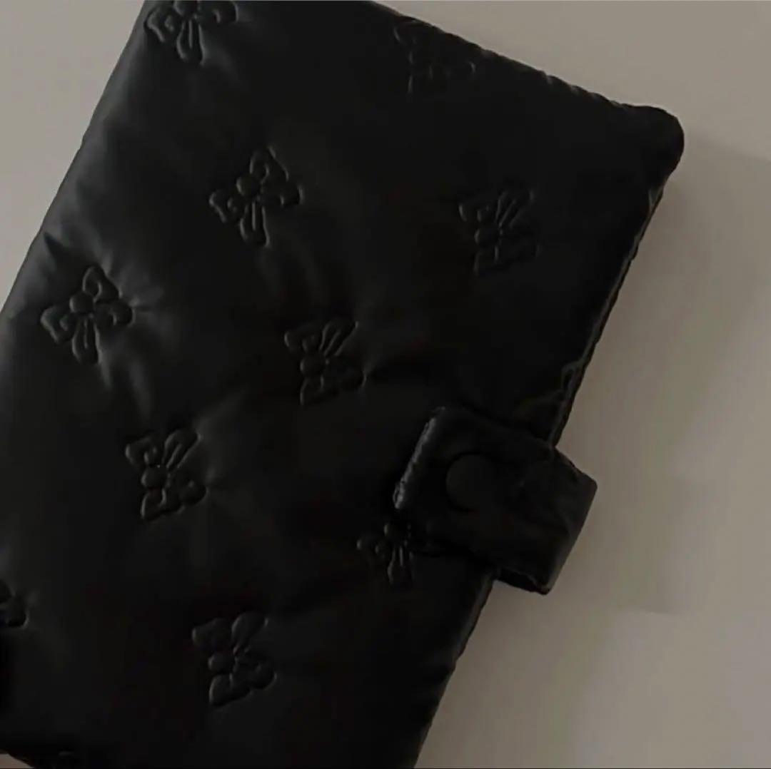 バインダーカバー　ブラック　リボン　A6 韓国　貯金