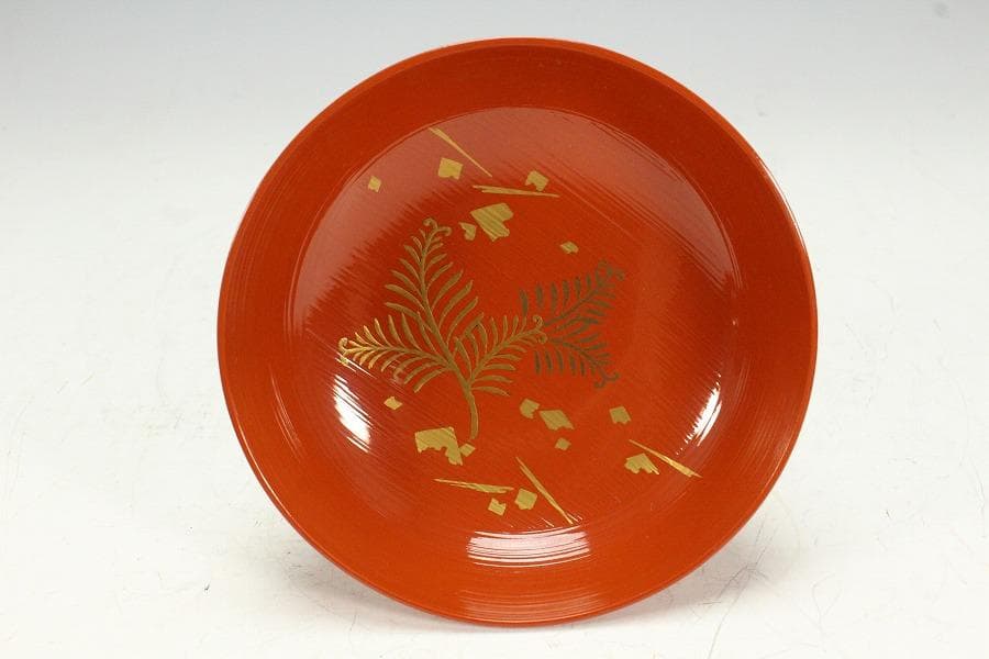 平安象彦製 朱塗刷毛目 蓋蒔絵 椀 十客 美品 共箱(K-A751)